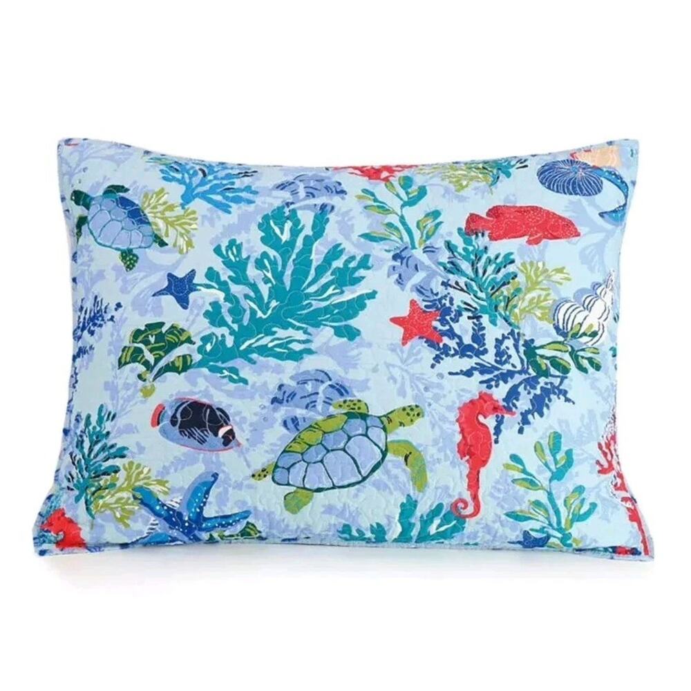 NEW Vera Bradley 100% Cotton Shore Thing Blue Misty Surf KING Pillow Sham